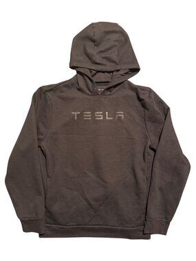 Official Tesla Men's Women's Pullover Sweater Hoodie Black Logo On Black Sz XL
